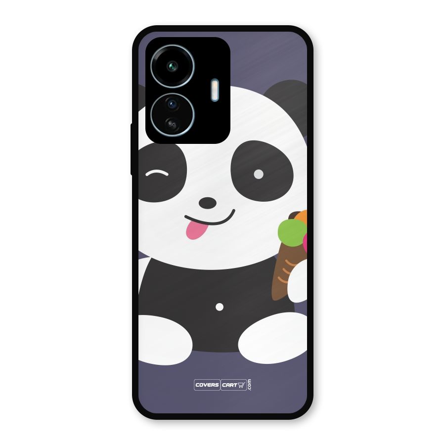 Cute Panda Blue Metal Back Case for vivo iQOO Z6 Lite 5G