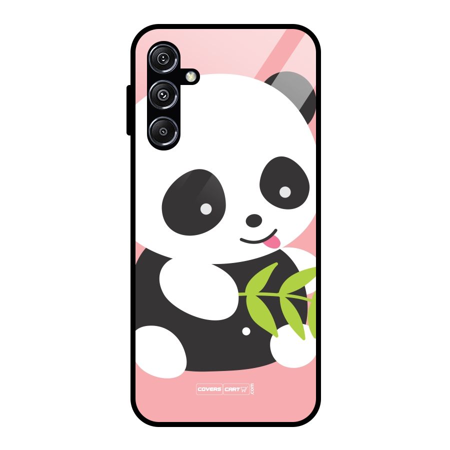 Cute Panda Pink Glass Back Case for Galaxy M34 5G