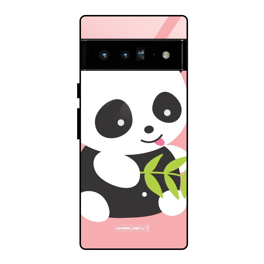 Cute Panda Pink Glass Back Case for Google Pixel 6 Pro