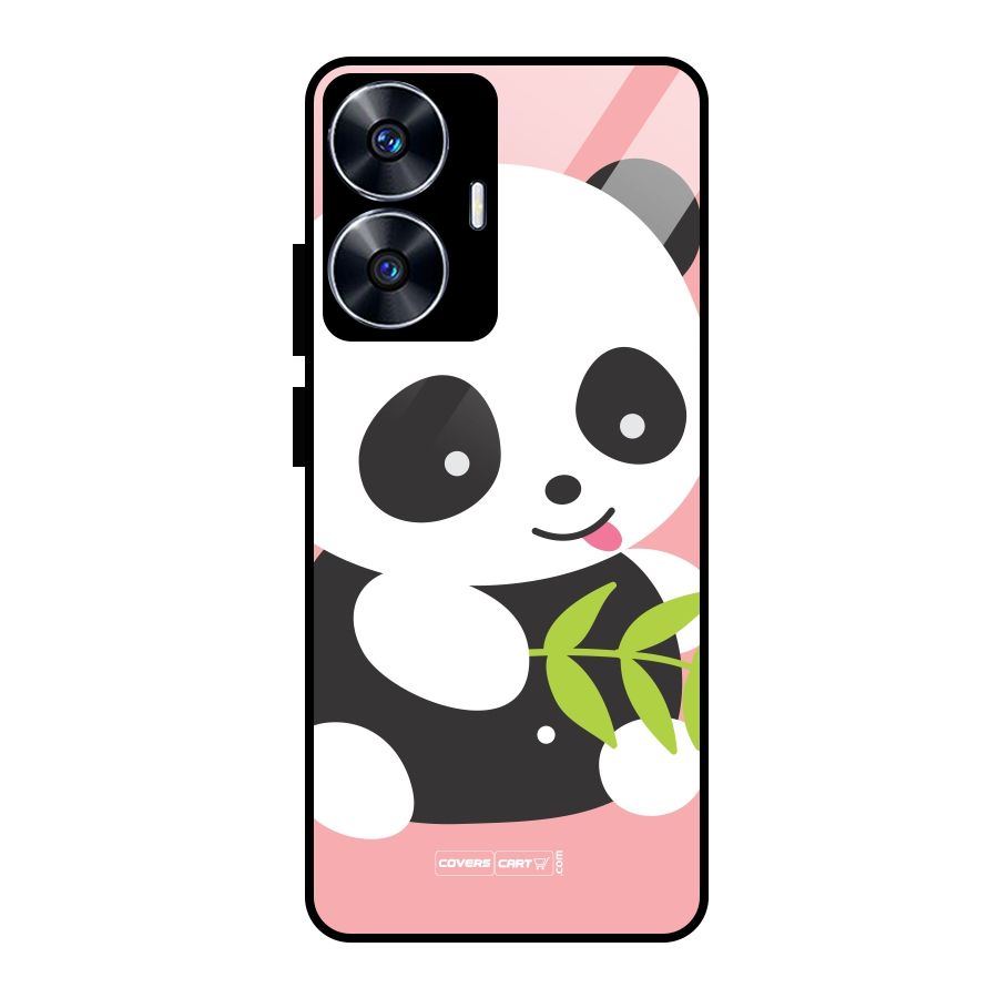 Cute Panda Pink Glass Back Case for Realme Narzo N55