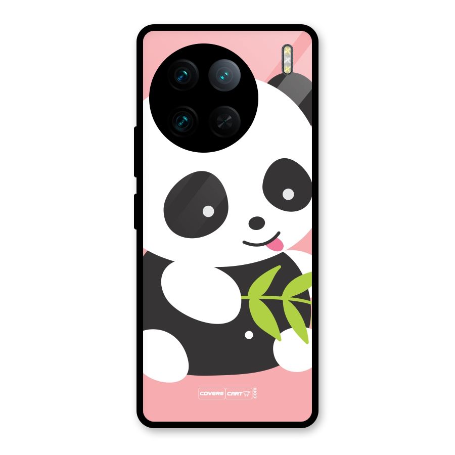 Cute Panda Pink Glass Back Case for Vivo X90 Pro