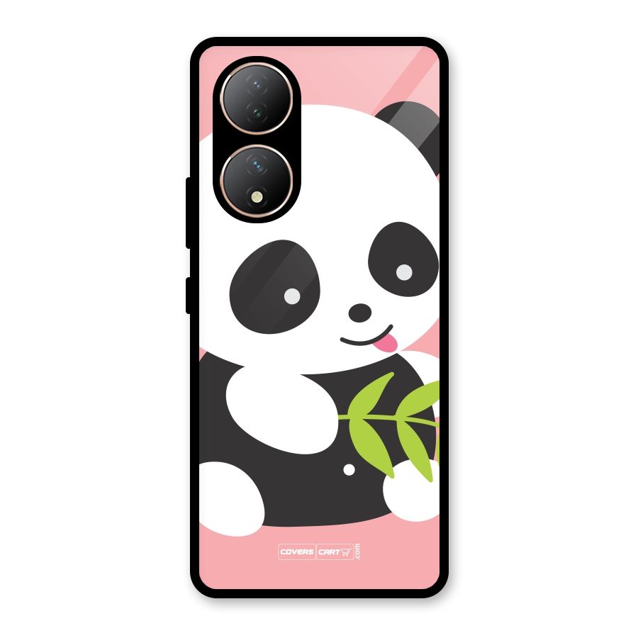 Cute Panda Pink Glass Back Case for Vivo Y100A