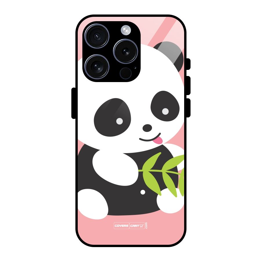 Cute Panda Pink Glass Back Case for iPhone 15 Pro