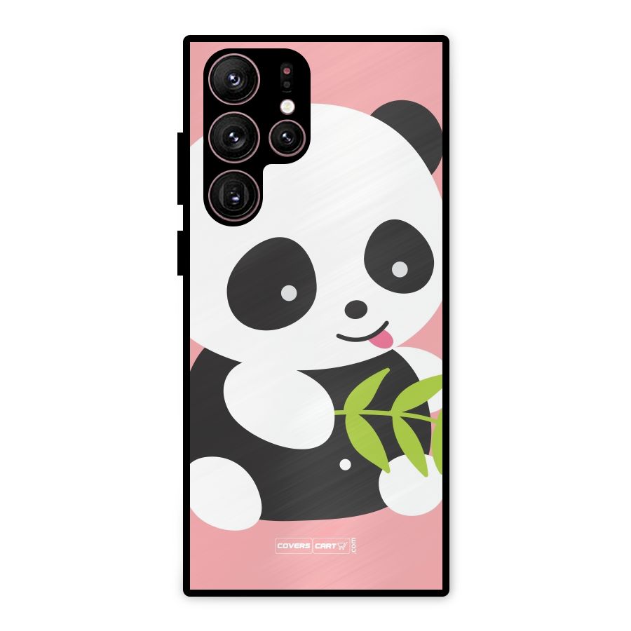 Cute Panda Pink Metal Back Case for Galaxy S22 Ultra 5G