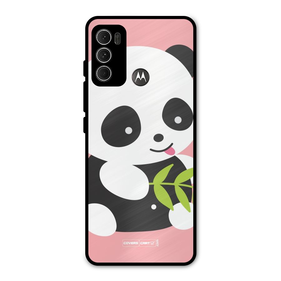 Cute Panda Pink Metal Back Case for Moto G60