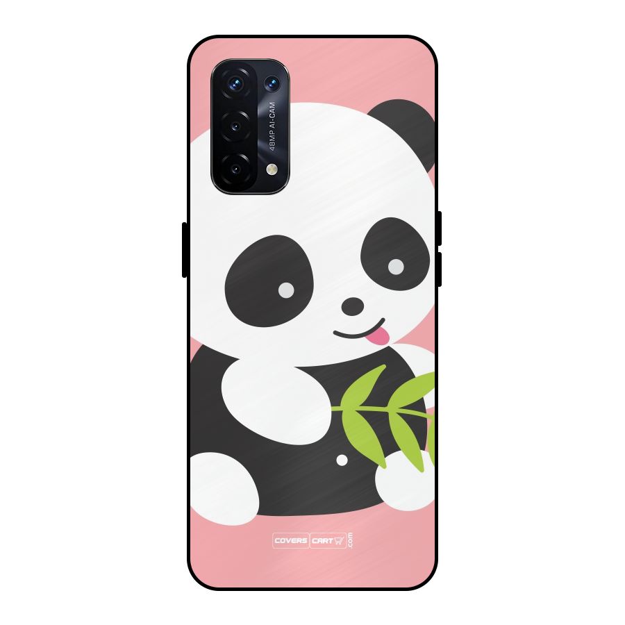 Cute Panda Pink Metal Back Case for Oppo A74 5G
