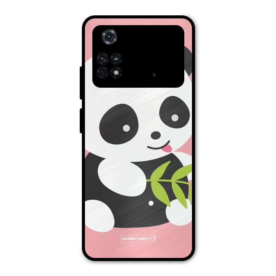Cute Panda Pink Metal Back Case for Poco M4 Pro 4G
