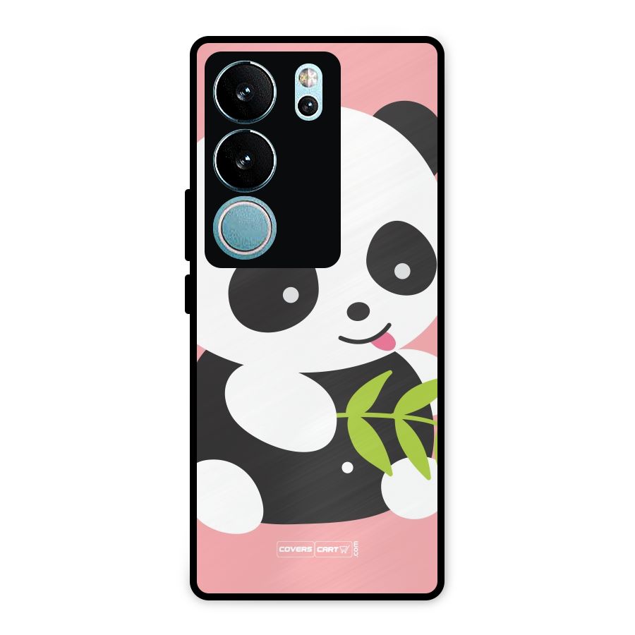 Cute Panda Pink Metal Back Case for Vivo V29 Pro