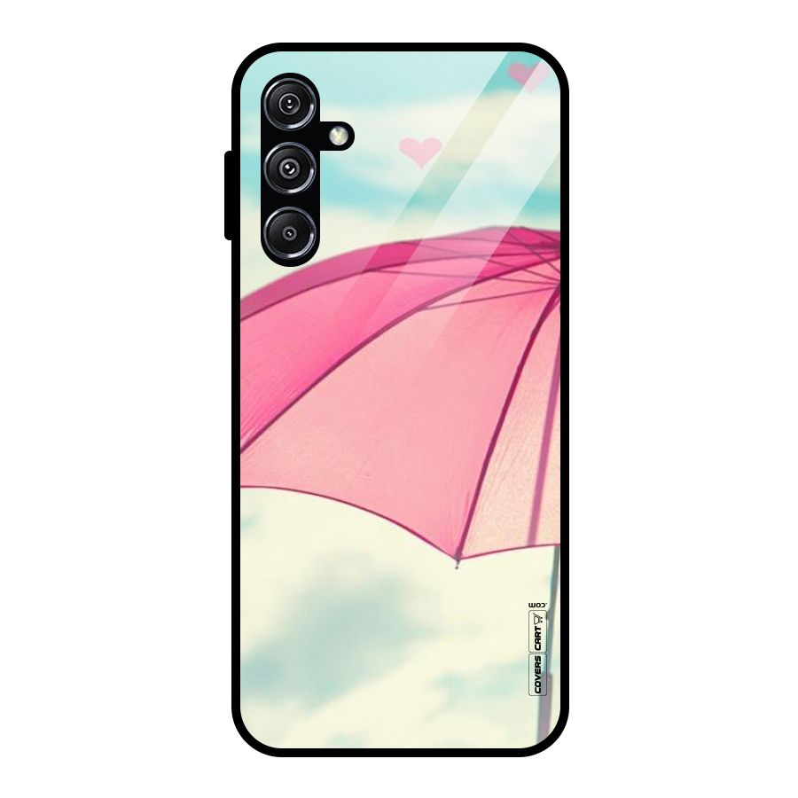 Cute Pink Umbrella Glass Back Case for Galaxy M34 5G