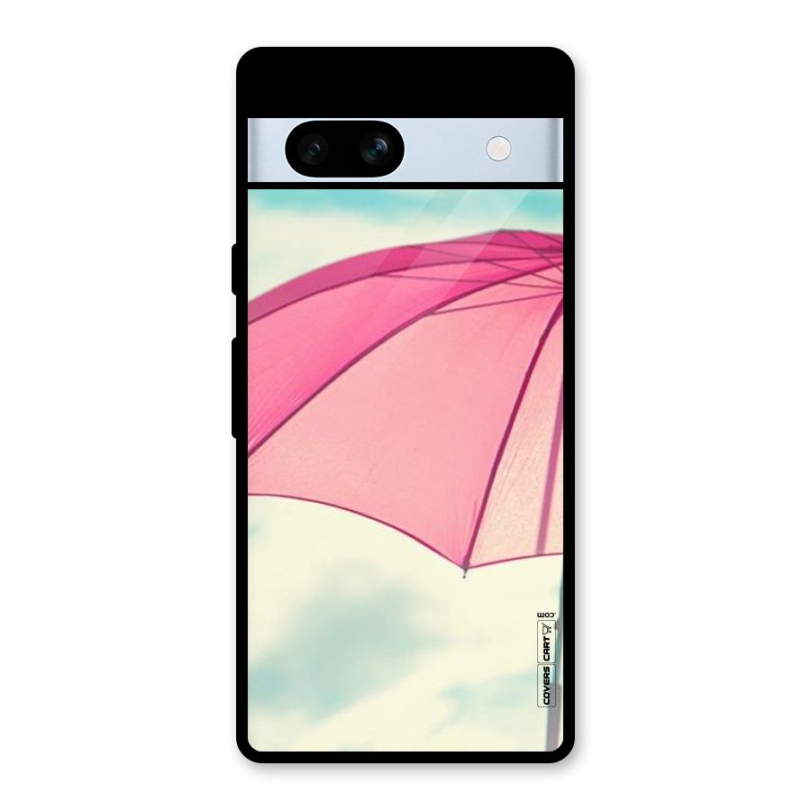 Cute Pink Umbrella Glass Back Case for Google Pixel 7a