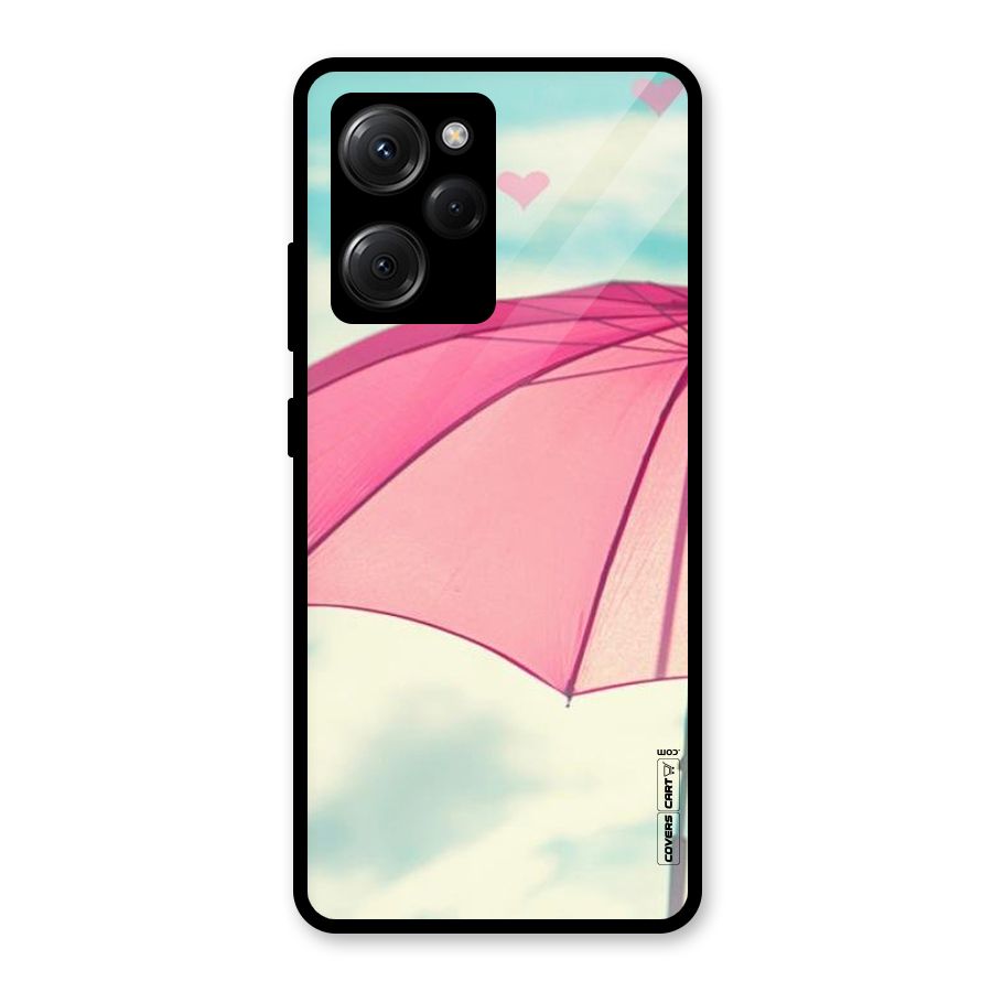 Cute Pink Umbrella Glass Back Case for Poco X5 Pro