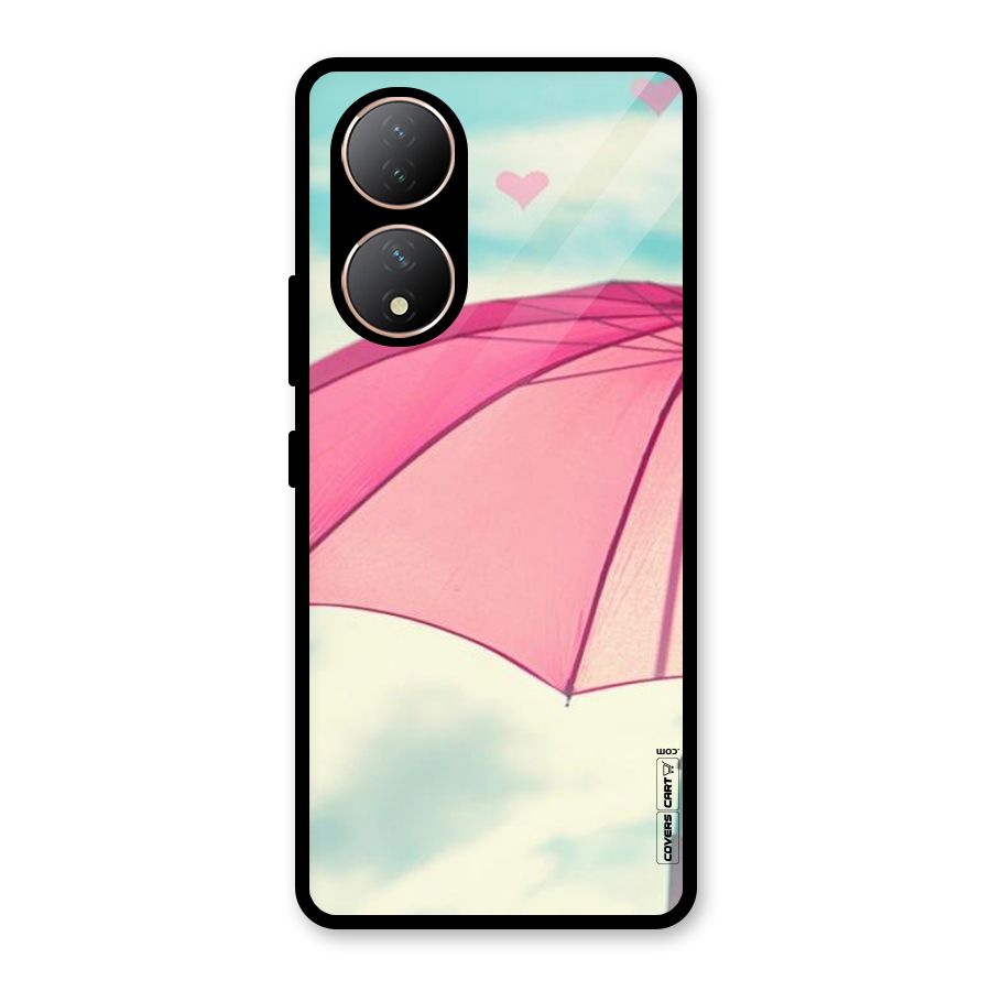 Cute Pink Umbrella Glass Back Case for Vivo T2