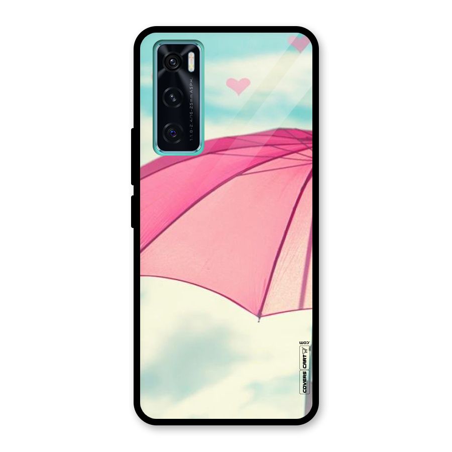 Cute Pink Umbrella Glass Back Case for Vivo V20 SE