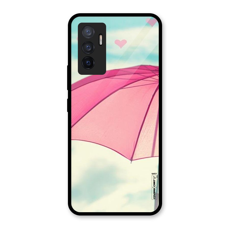Cute Pink Umbrella Glass Back Case for Vivo V23e