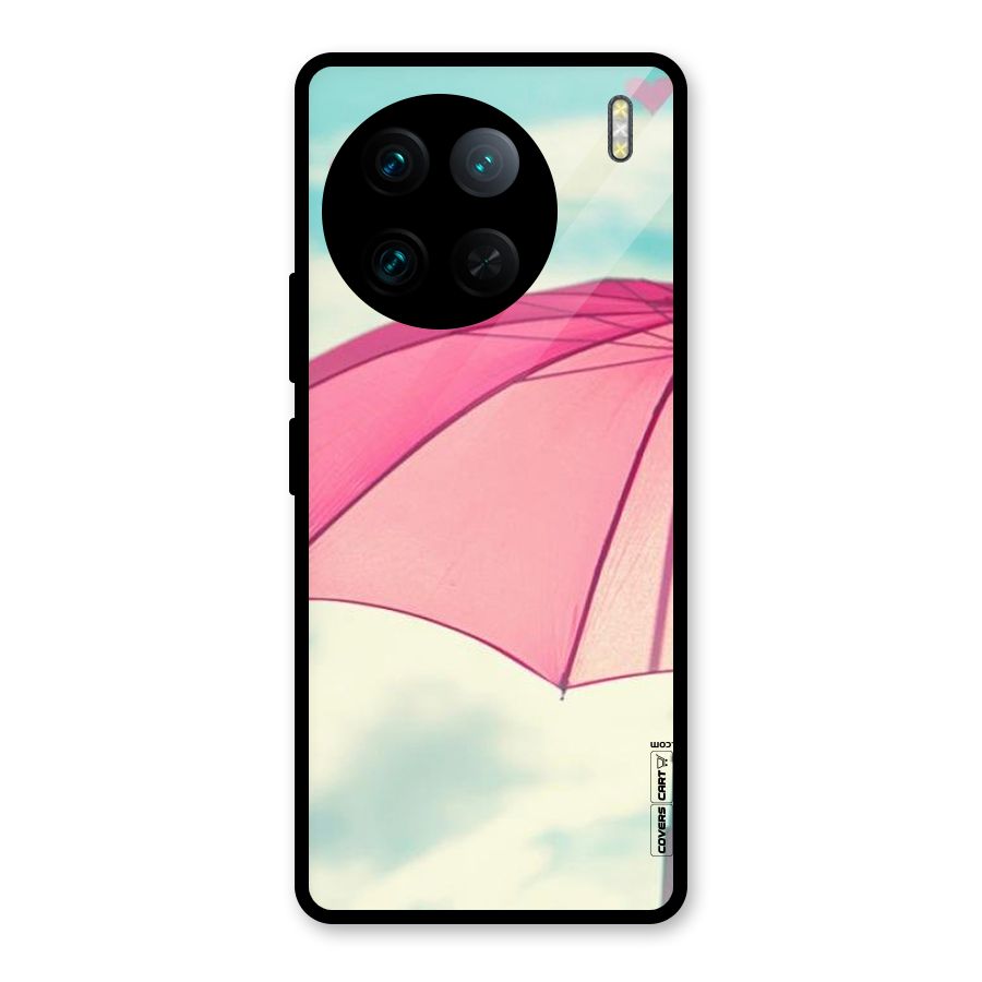 Cute Pink Umbrella Glass Back Case for Vivo X90 Pro