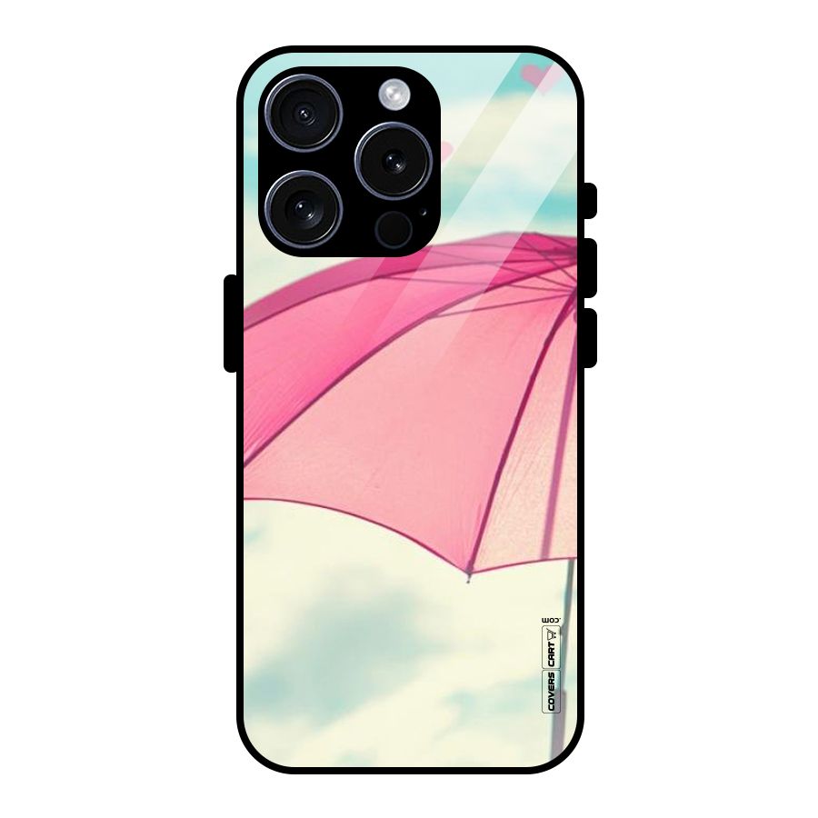 Cute Pink Umbrella Glass Back Case for iPhone 15 Pro
