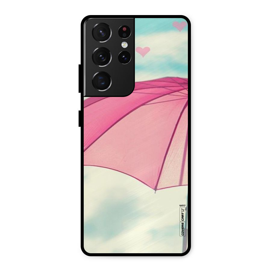Cute Pink Umbrella Metal Back Case for Galaxy S21 Ultra 5G