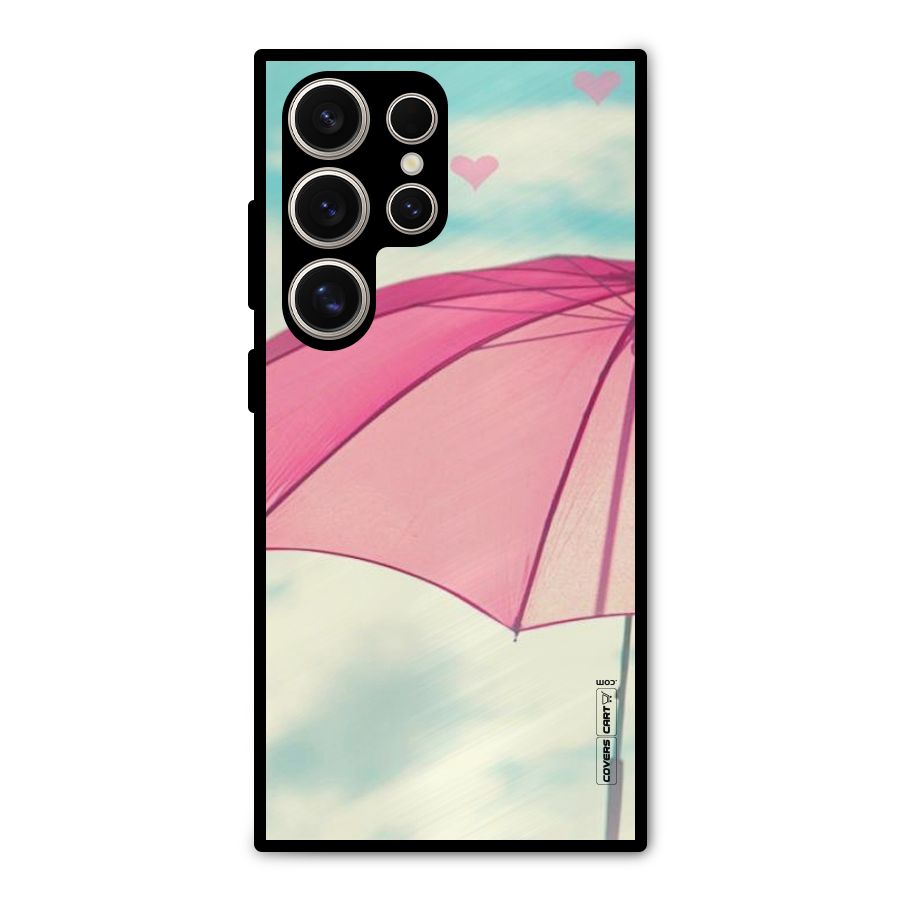 Cute Pink Umbrella Metal Back Case for Galaxy S24 Ultra