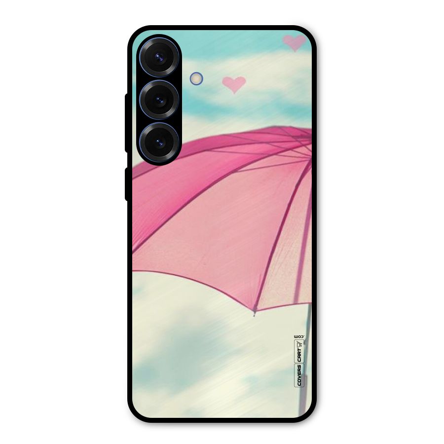 Cute Pink Umbrella Metal Back Case for Galaxy S25 Plus