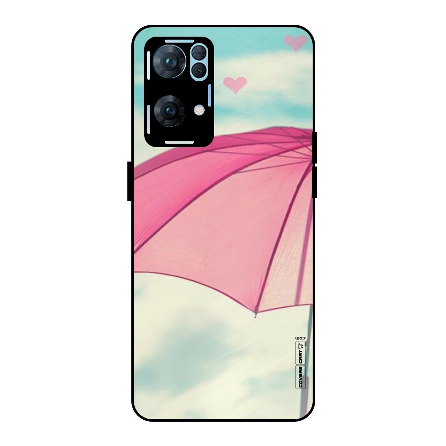 Cute Pink Umbrella Metal Back Case for Oppo Reno7 Pro 5G