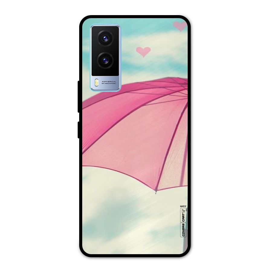 Cute Pink Umbrella Metal Back Case for Vivo V21e 5G