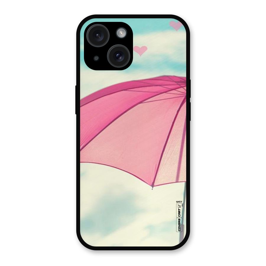 Cute Pink Umbrella Metal Back Case for iPhone 15