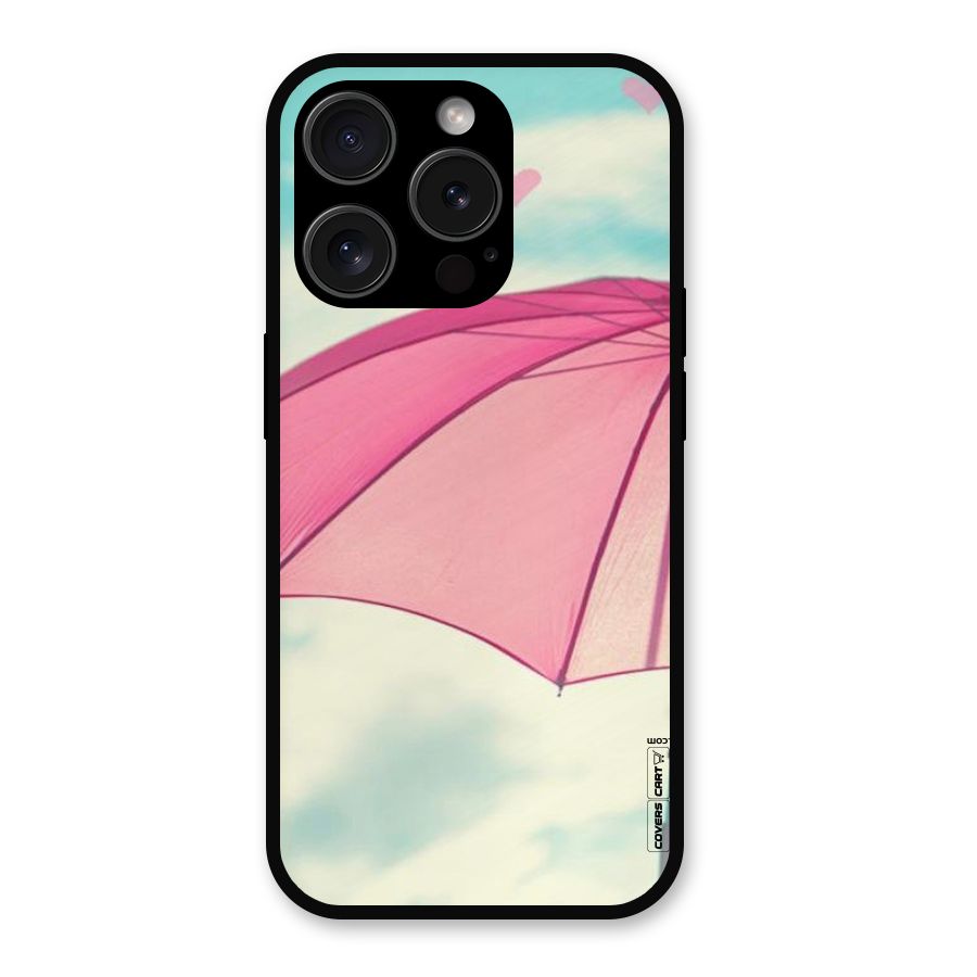Cute Pink Umbrella Metal Back Case for iPhone 15 Pro