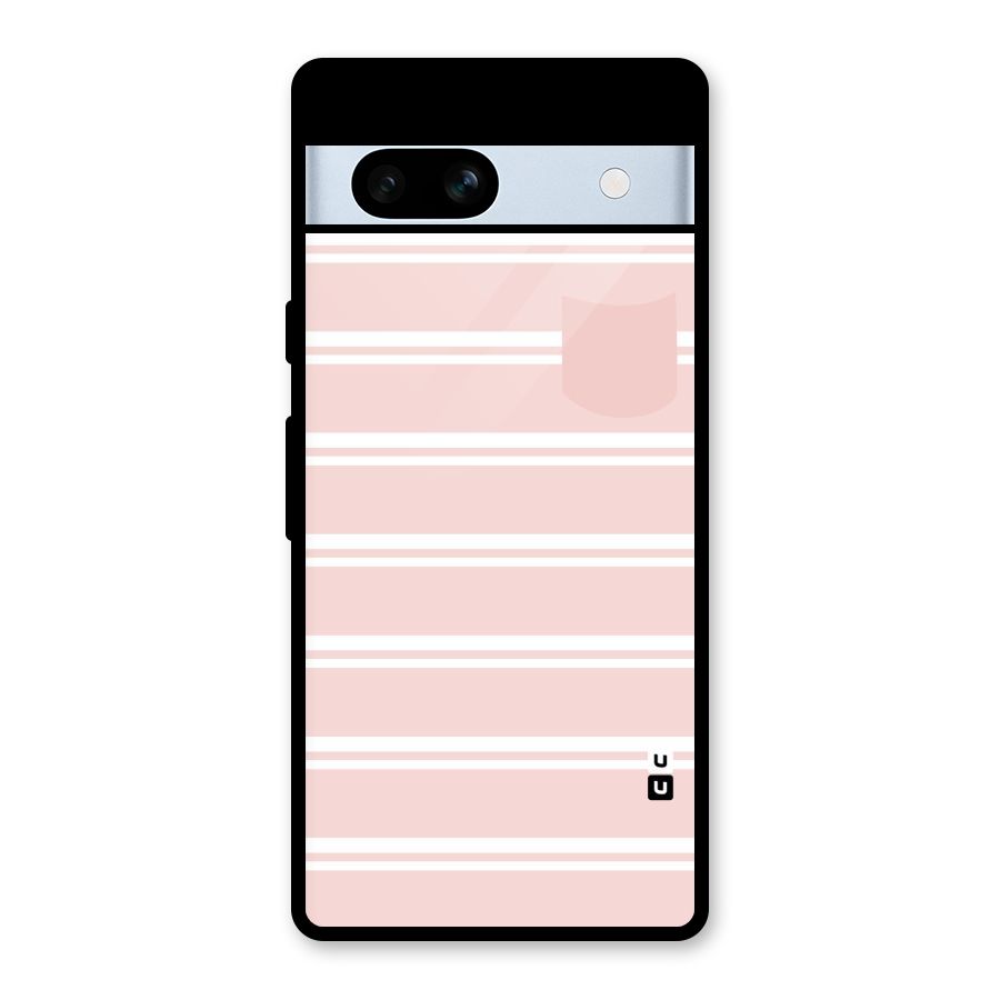 Cute Pocket Striped Glass Back Case for Google Pixel 7a