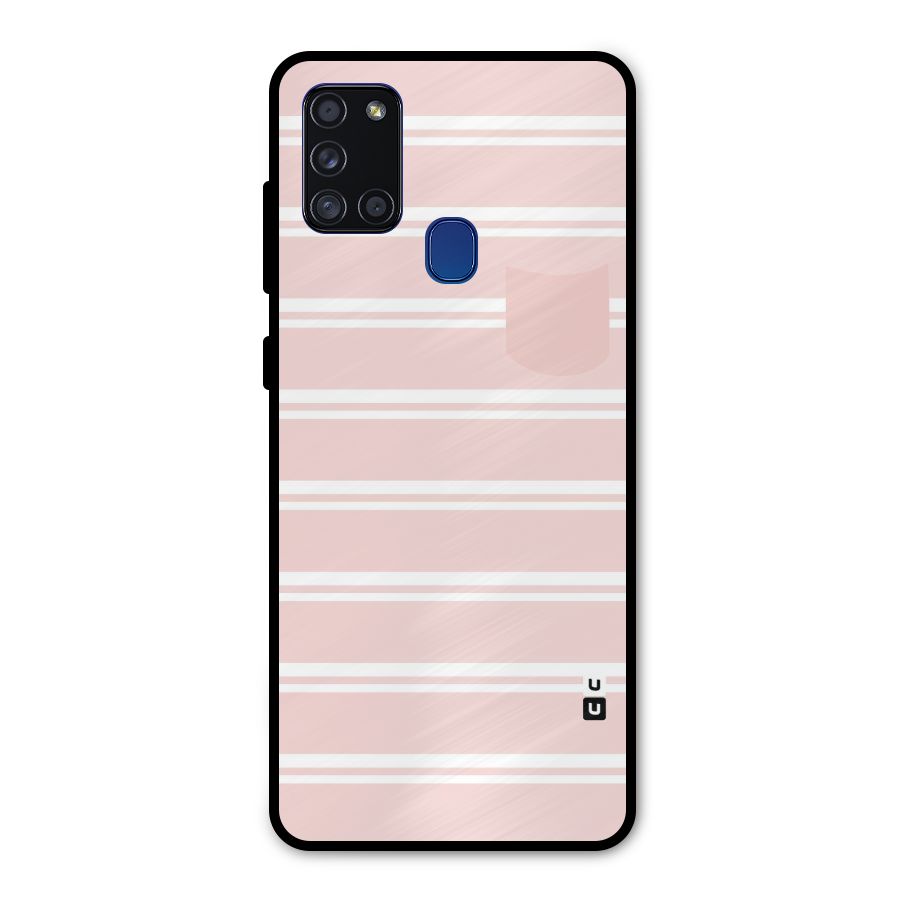 Cute Pocket Striped Metal Back Case for Galaxy A21s