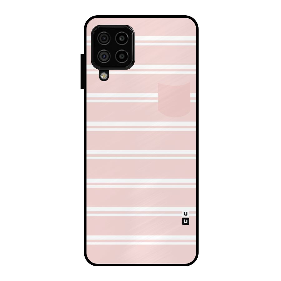Cute Pocket Striped Metal Back Case for Galaxy A22 4G