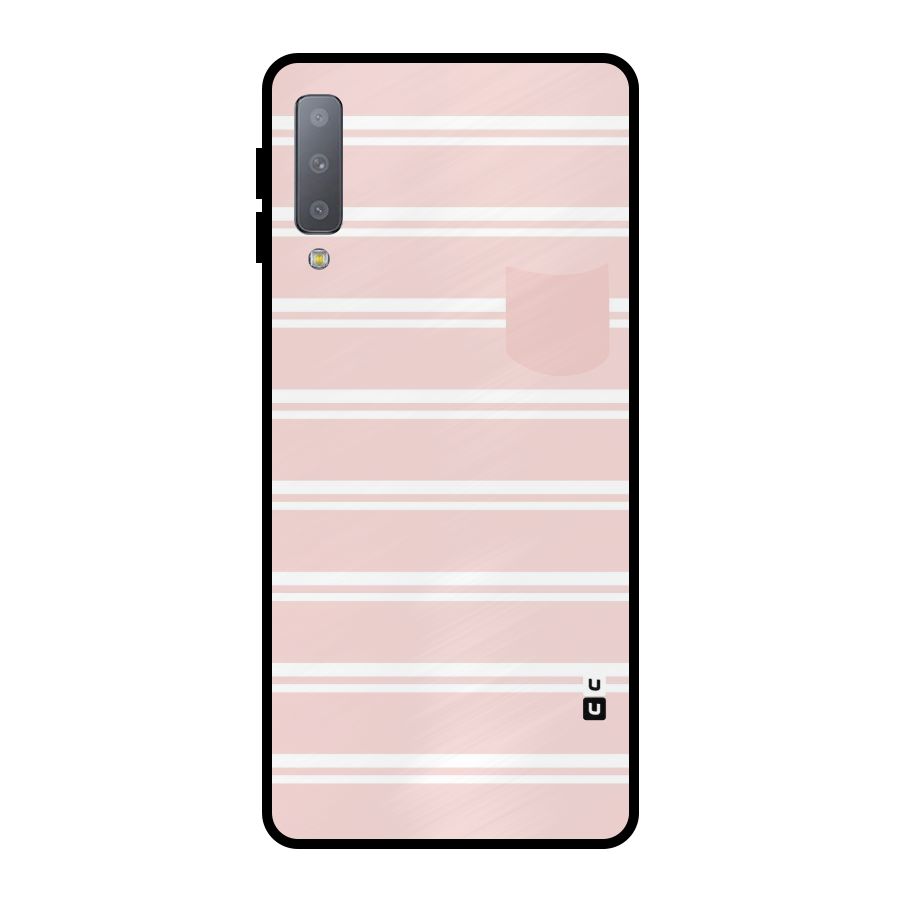 Cute Pocket Striped Metal Back Case for Galaxy A7 (2018)