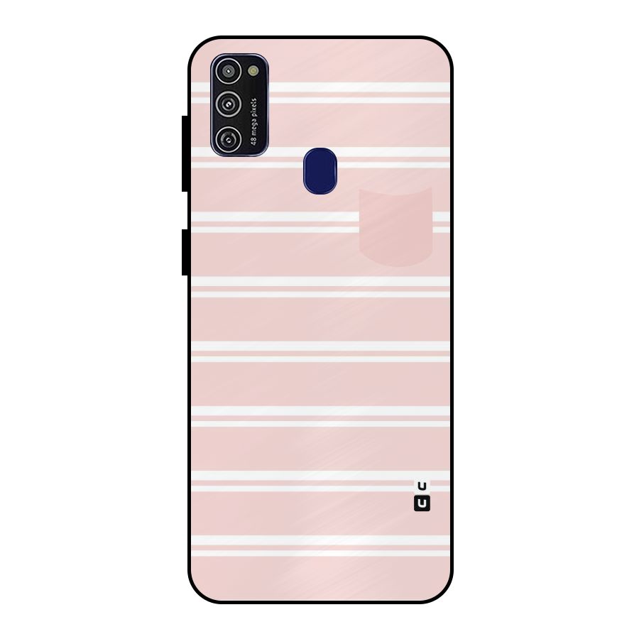 Cute Pocket Striped Metal Back Case for Galaxy M21