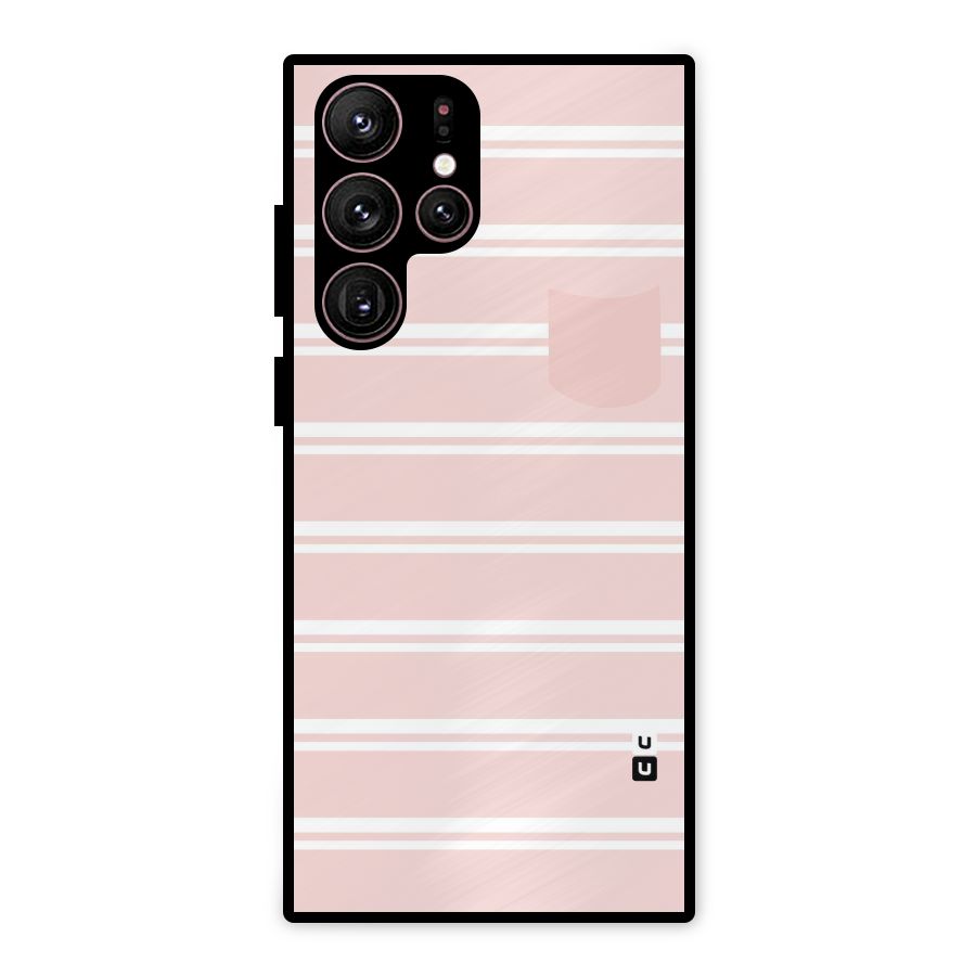 Cute Pocket Striped Metal Back Case for Galaxy S22 Ultra 5G