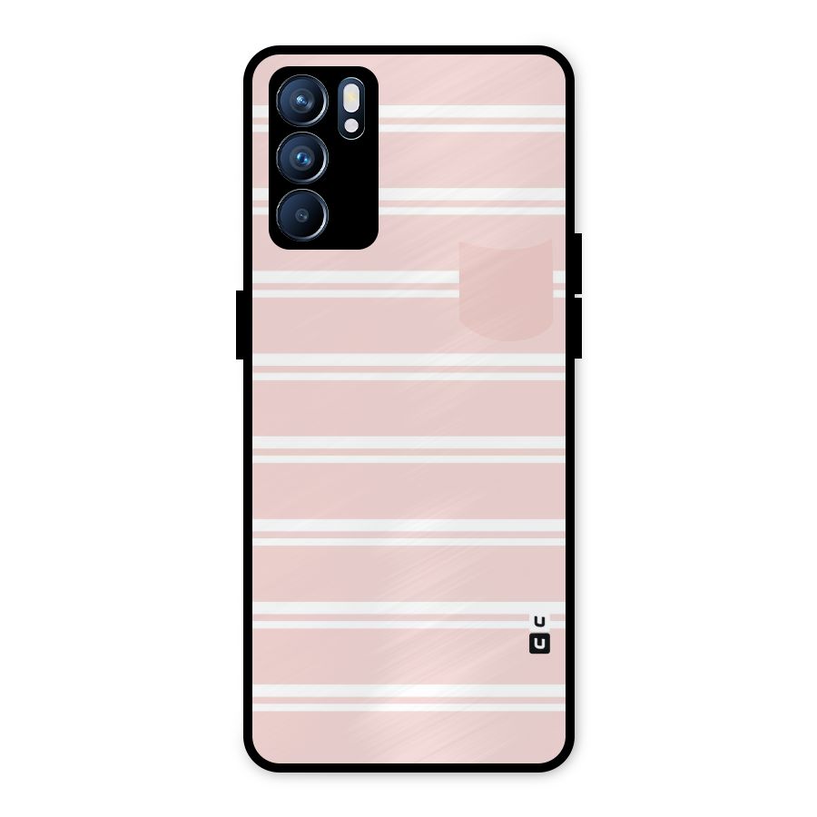 Cute Pocket Striped Metal Back Case for Oppo Reno6 5G