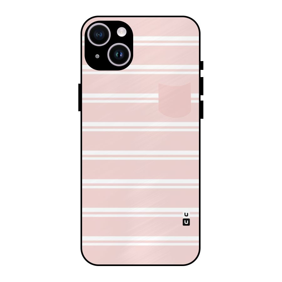 Cute Pocket Striped Metal Back Case for iPhone 14 Plus