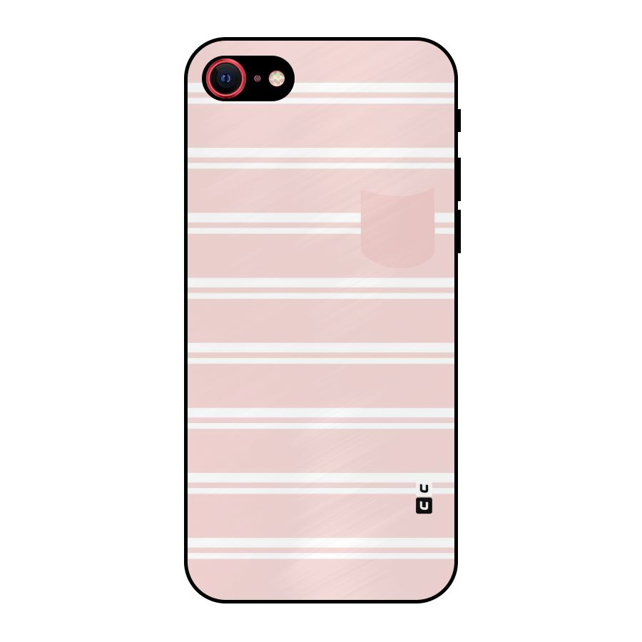 Cute Pocket Striped Metal Back Case for iPhone SE 2022