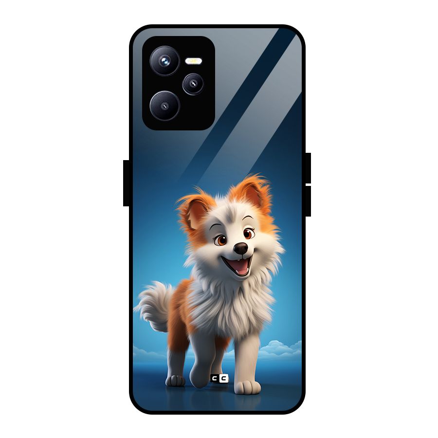 Cute Puppy Walking Glass Back Case for Realme C35