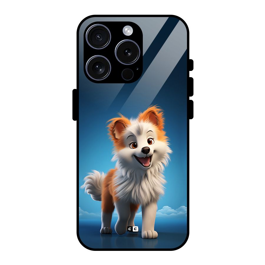 Cute Puppy Walking Glass Back Case for iPhone 15 Pro