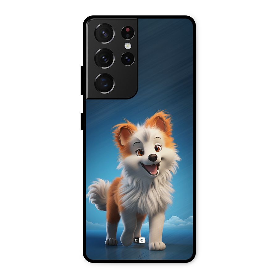 Cute Puppy Walking Metal Back Case for Galaxy S21 Ultra 5G