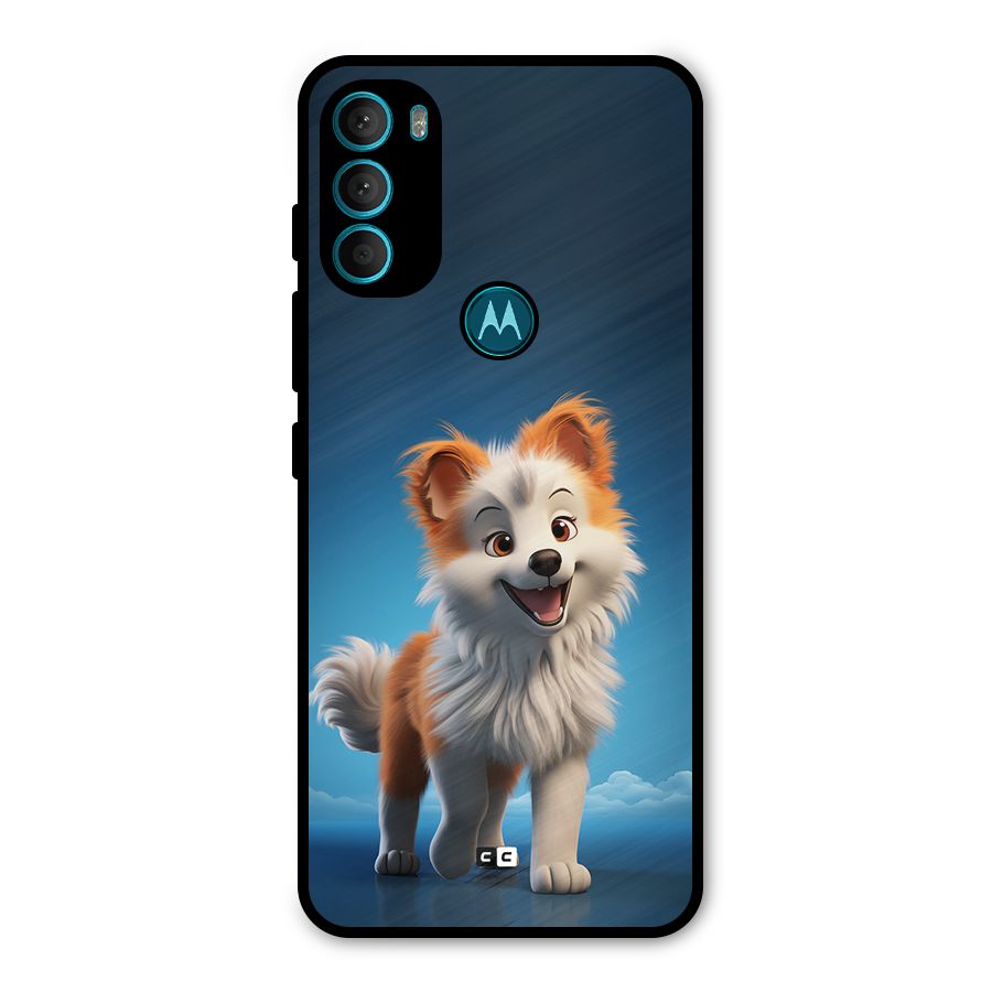 Cute Puppy Walking Metal Back Case for Moto G71 5G