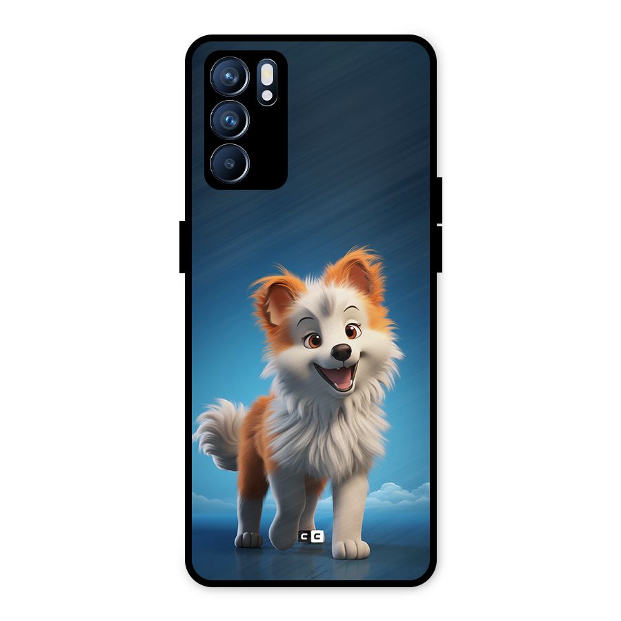 Cute Puppy Walking Metal Back Case for Oppo Reno6 5G