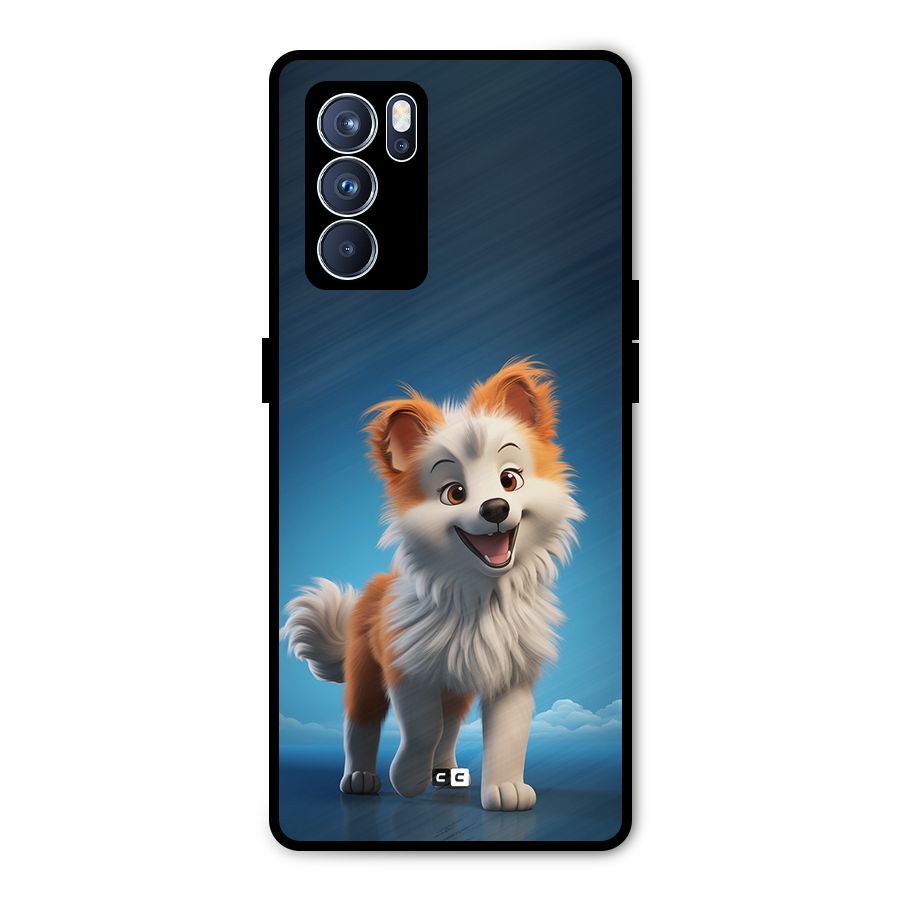 Cute Puppy Walking Metal Back Case for Oppo Reno6 Pro 5G