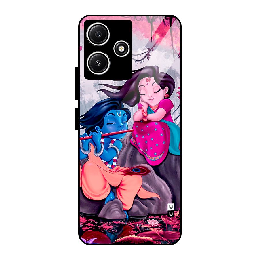 Cute Radha Krishna Glass Back Case for Redmi 12 5G