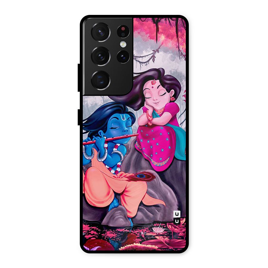 Cute Radha Krishna Metal Back Case for Galaxy S21 Ultra 5G