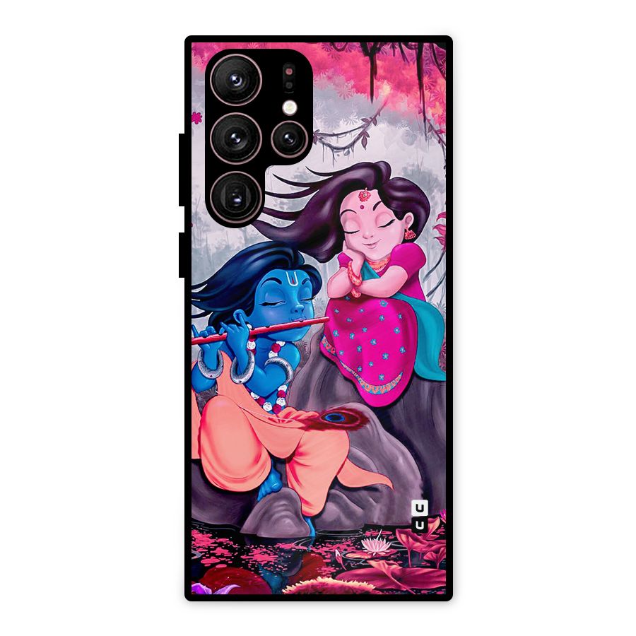 Cute Radha Krishna Metal Back Case for Galaxy S22 Ultra 5G