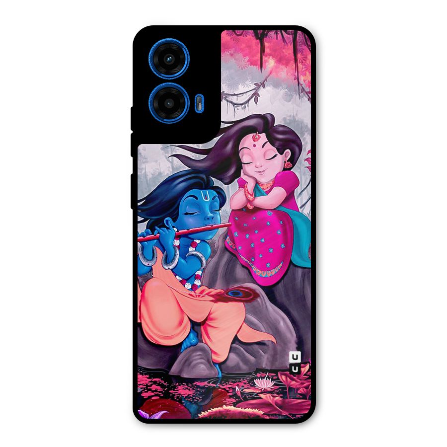 Cute Radha Krishna Metal Back Case for Moto G45