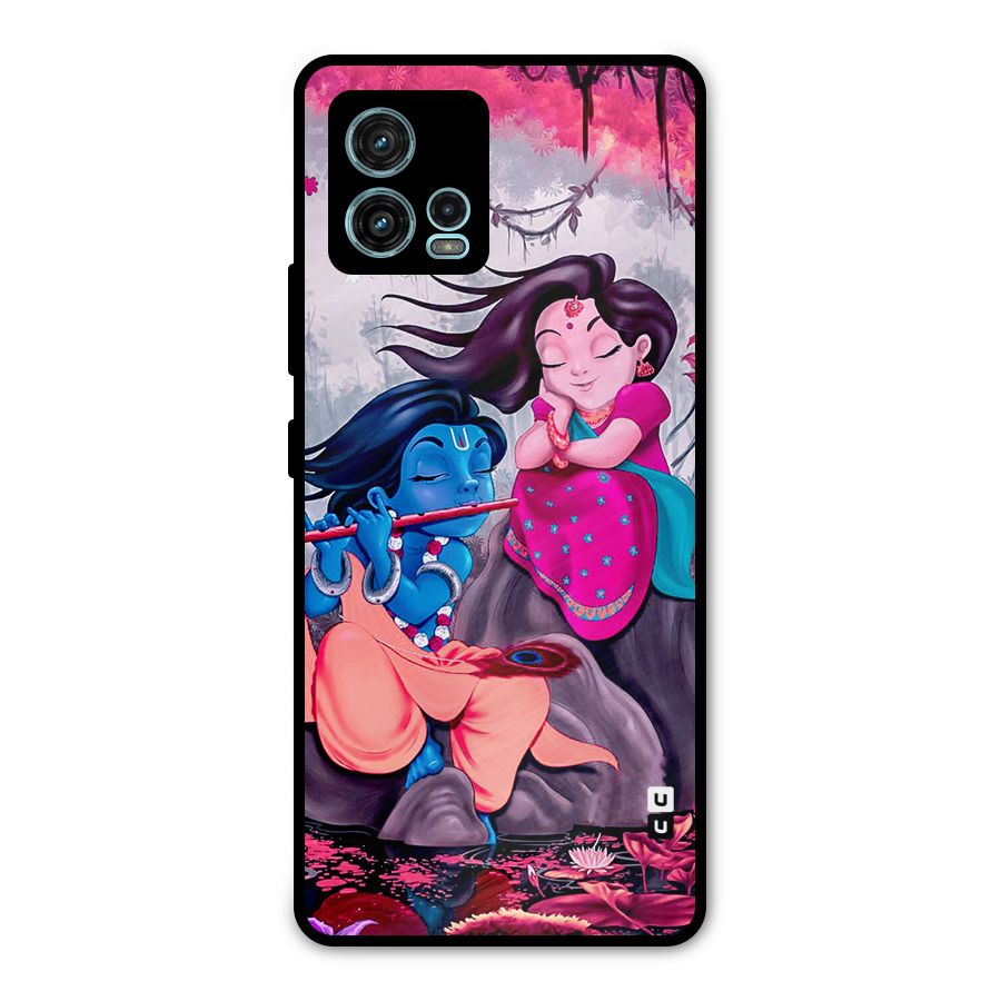 Cute Radha Krishna Metal Back Case for Moto G72