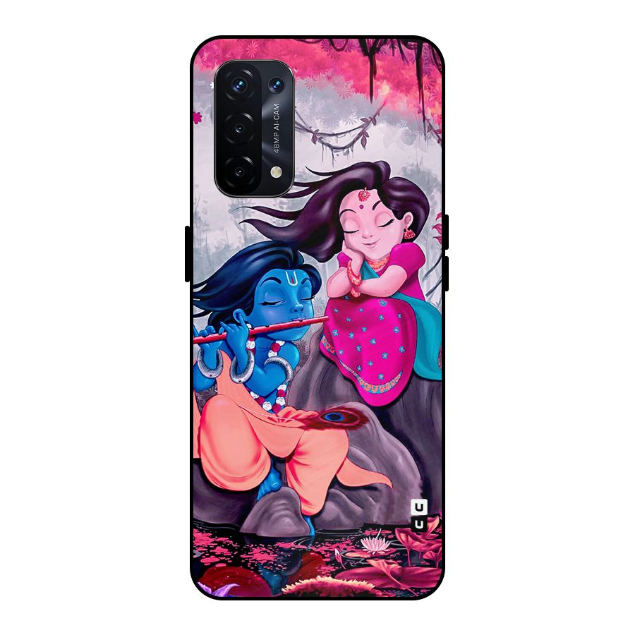 Cute Radha Krishna Metal Back Case for Oppo A74 5G