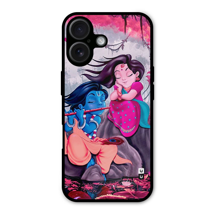 Cute Radha Krishna Metal Back Case for iPhone 16