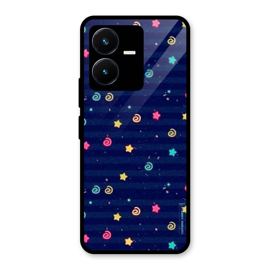 Cute Stars Design Glass Back Case for Vivo Y22s